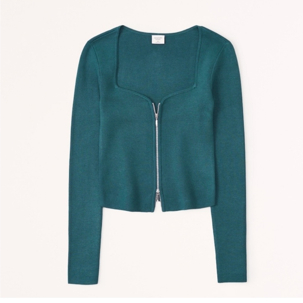 Abercrombie green zip up sweater long sleeve cropped
